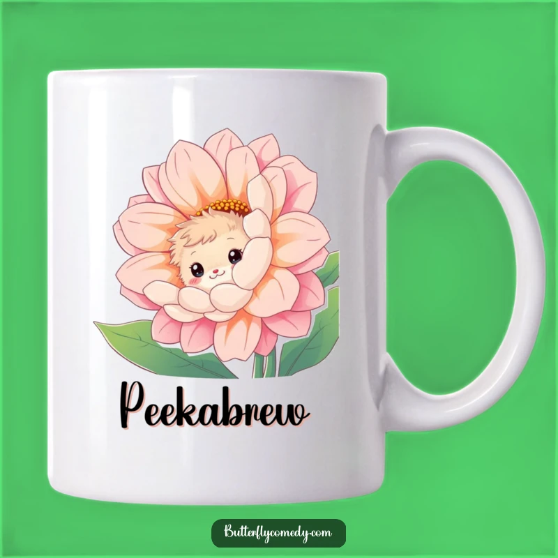 Funny Fuzzy Creature Mug: Shy Flower Peek Design, Cute & Funny Gift
