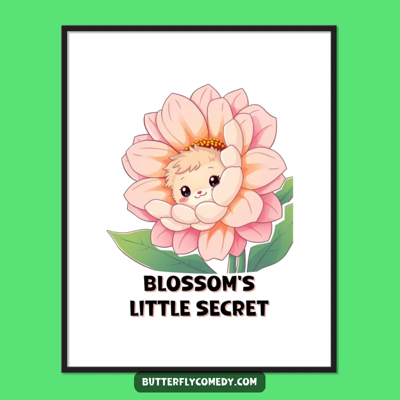 Funny Fuzzy Creature Digital Art: Shy Flower Peek Print, Instant Funny Gift