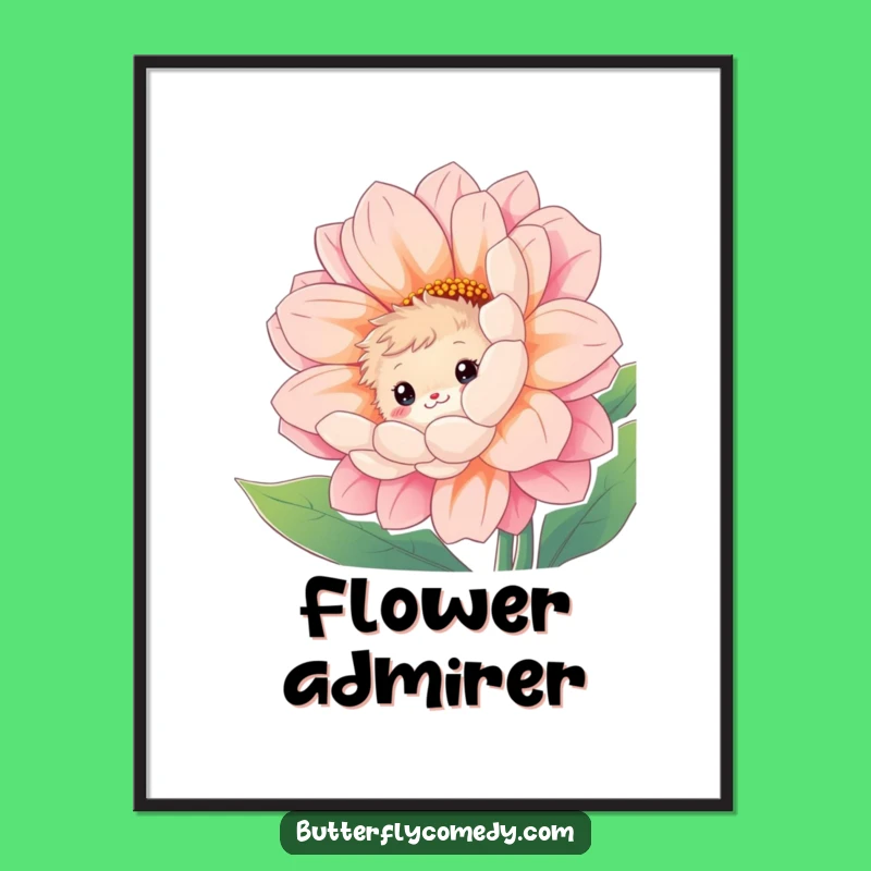 Funny Fuzzy Creature Poster: Shy Flower Peek Art, Whimsical & Funny Gift Decor