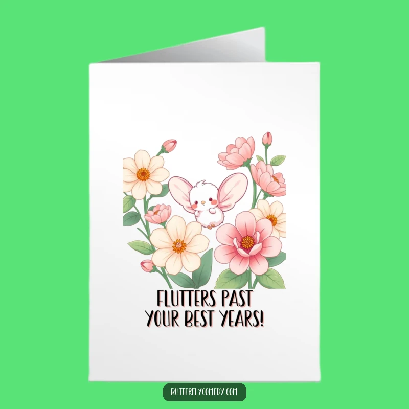 Free Printable Birthday Card: Fluffy Winged Friend Delights in Floral Fun!