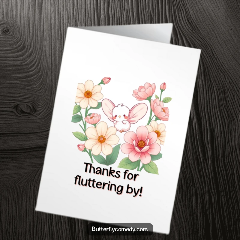 Funny free printable thank you card with a fluffy creature and large flowers expressing heartfelt thanks.